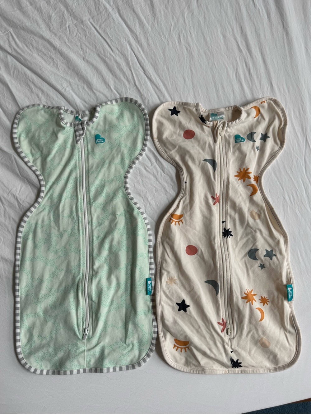 NWOT Love to dream Kids Mint and Cream Swaddle Sleep Sacks - 2 Pack